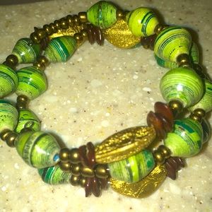 Green gold & brown accent bracelet from UGANDA